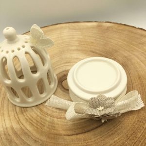 Stock 3 Pezzi Porta Tealight Gabbietta in Porcellana 6×10 con Farfalla – Articolo da Regalo, Home Design