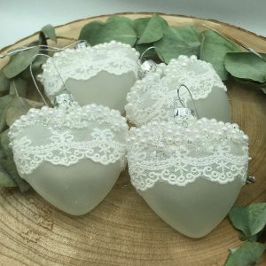 Set 4 Palline di Natale in Vetro Forma Cuore 8×9